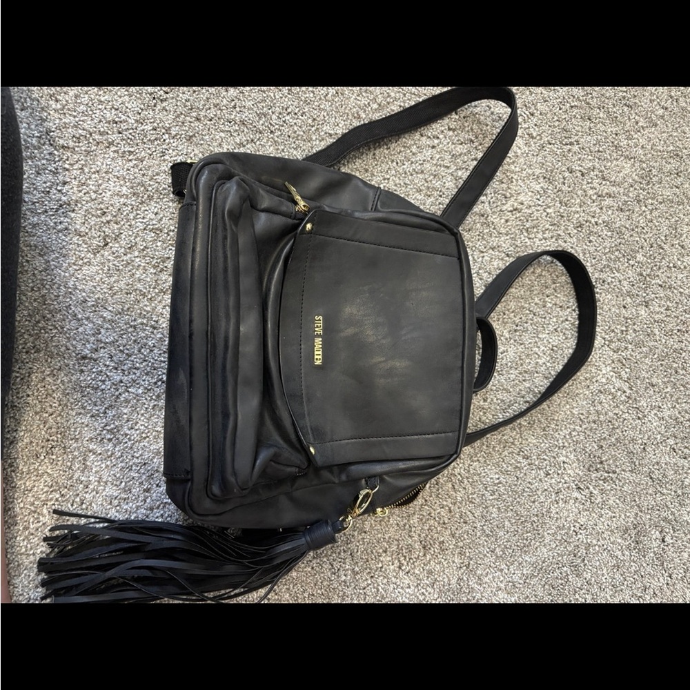 Steve Madden Black Backpack with Tassel Accent